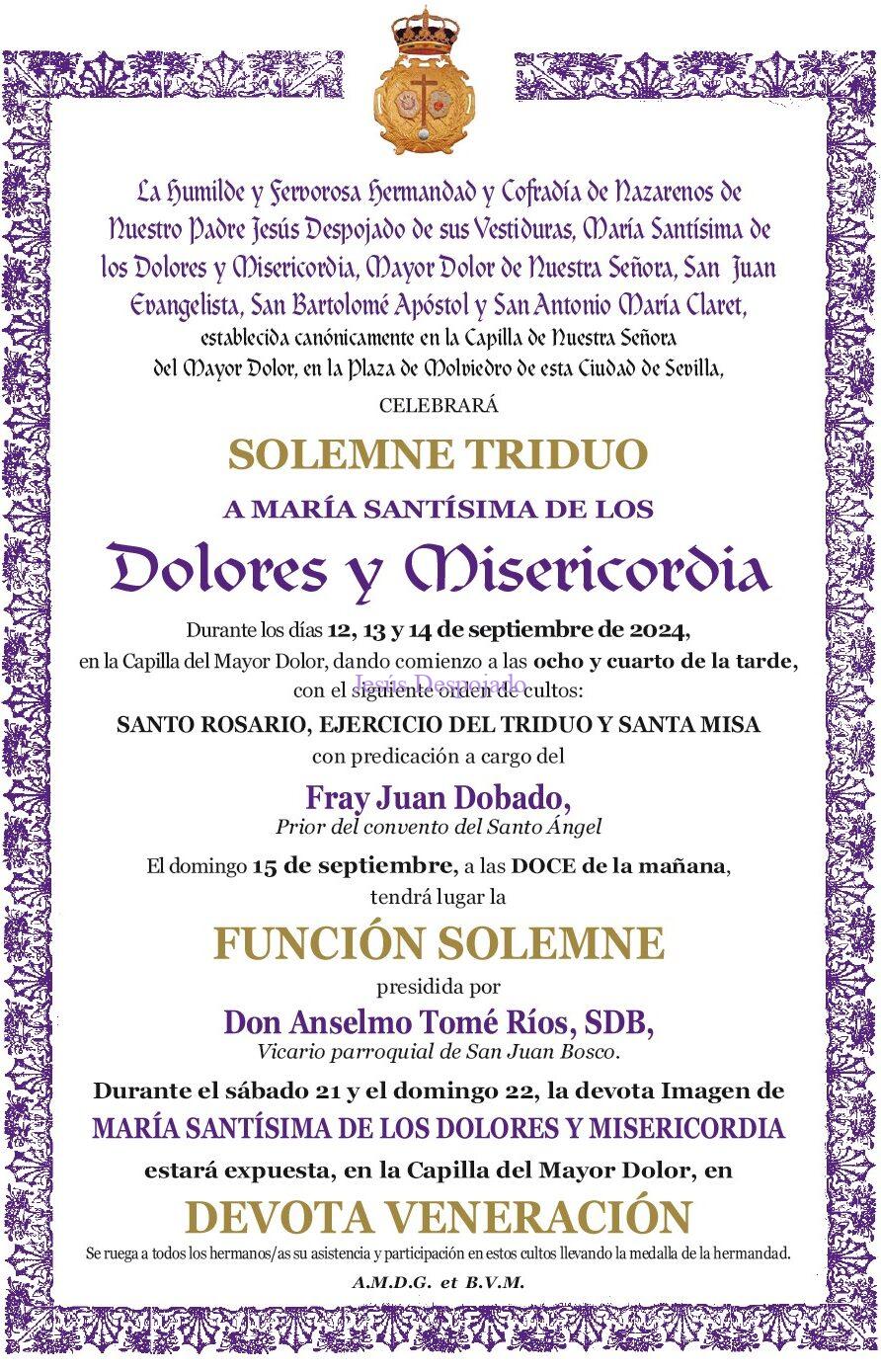 En este momento estás viendo Cultos y Actos en honor a Mª. Stma. de los Dolores y Misericordia