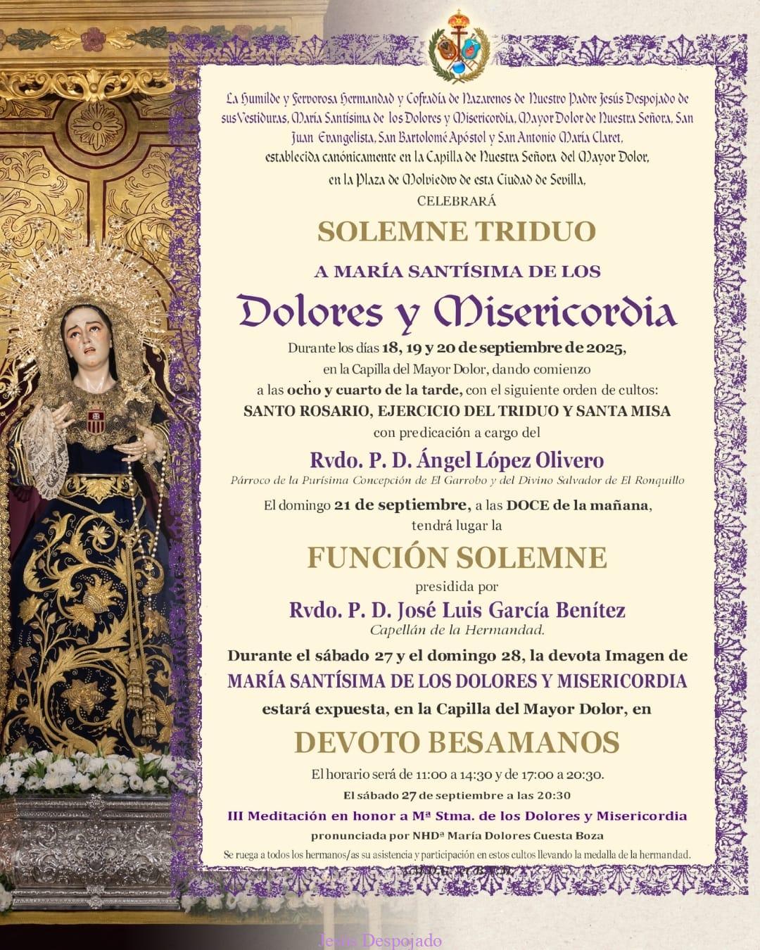En este momento estás viendo CULTOS EN HONOR A MARÍA SANTÍSIMA DE LOS DOLORES Y MISERICORDIA