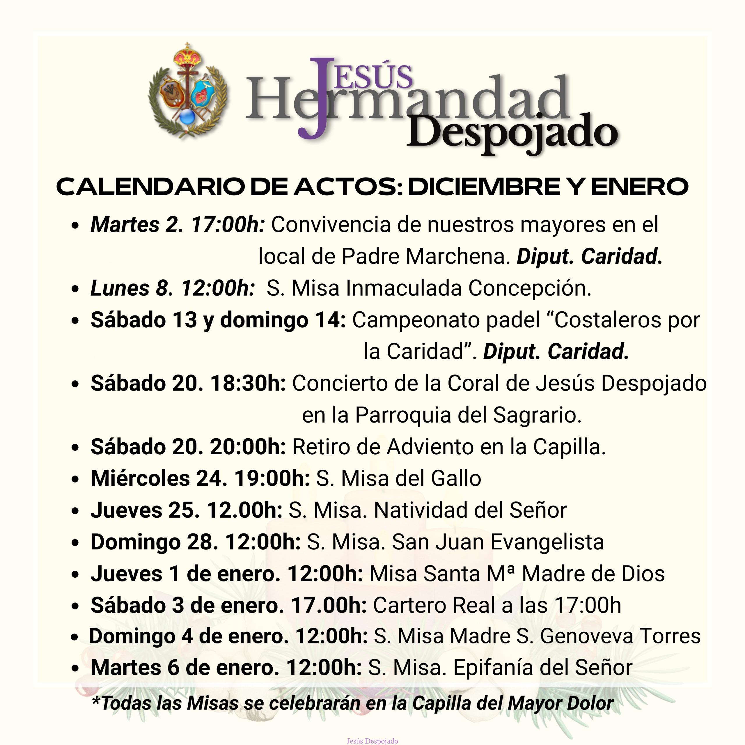 En este momento estás viendo CALENDARIO DICIEMBRE – NAVIDAD 2025