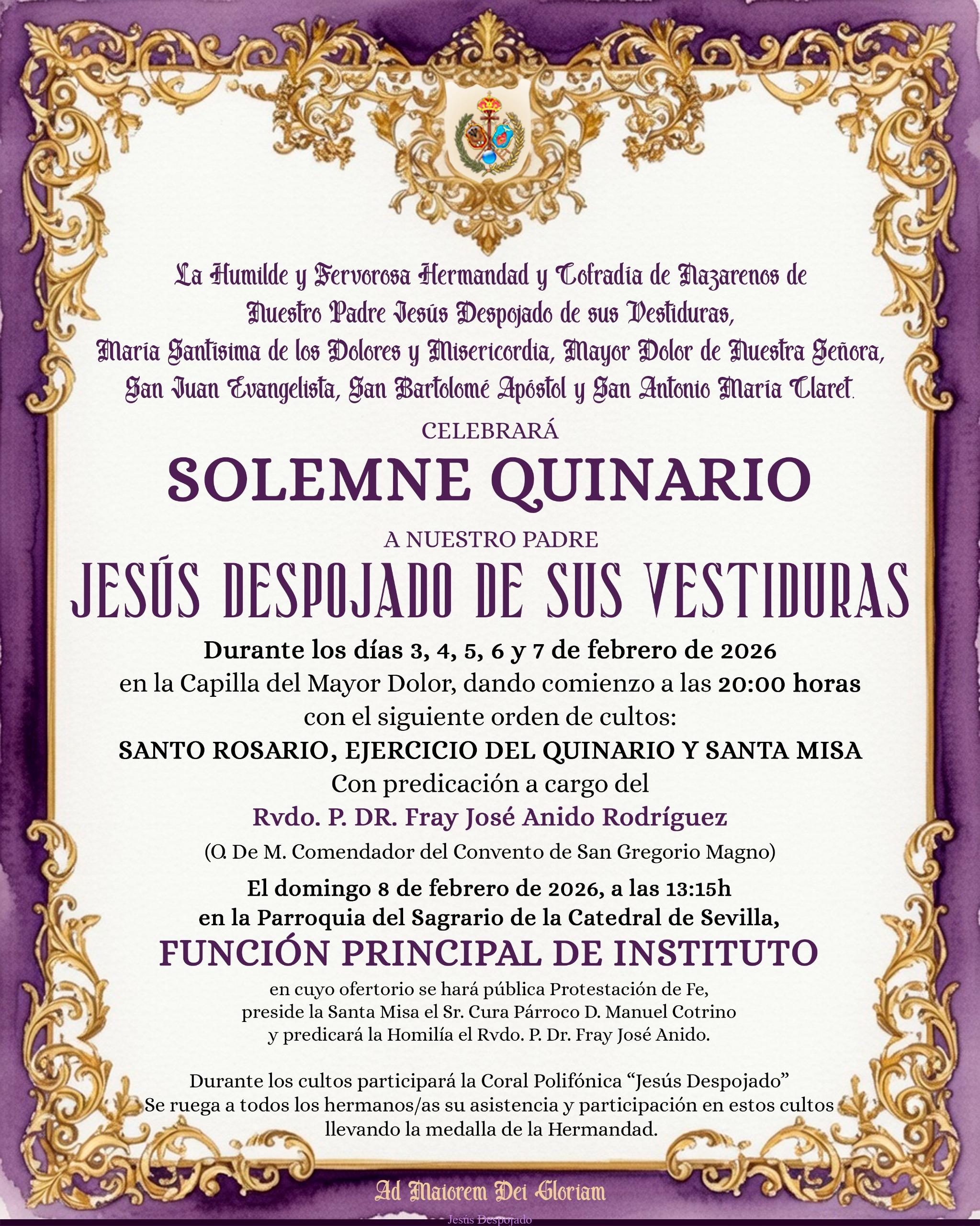 En este momento estás viendo CULTOS EN HONOR A NUESTRO PADRE JESÚS DESPOJADO DE SUS VESTIDURAS