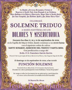 Lee más sobre el artículo CULTOS EN HONOR A MARÍA SANTÍSIMA DE LOS DOLORES Y MISERICORDIA